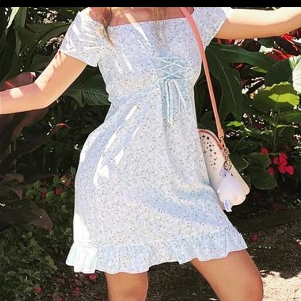 light blue floral dress